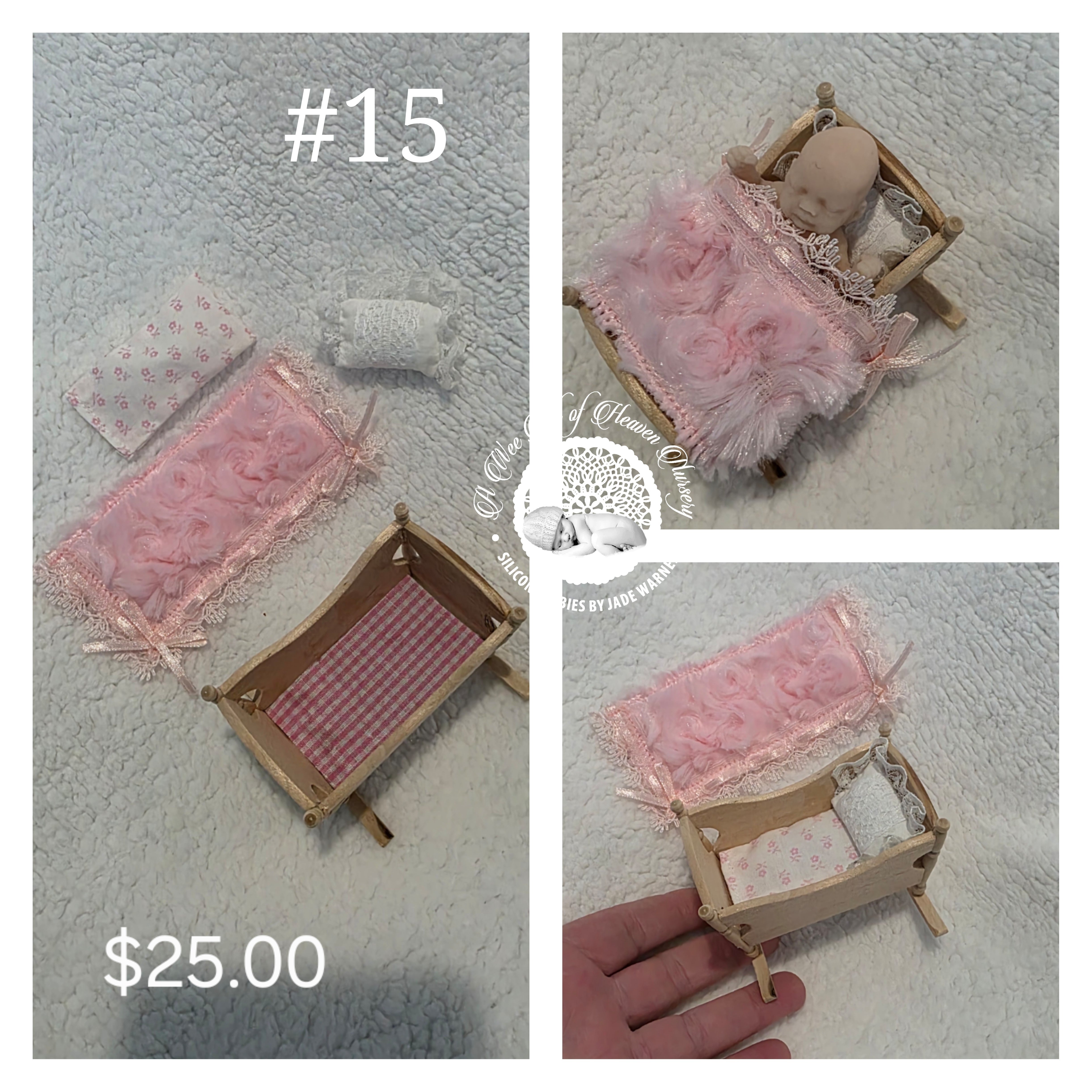 Mini Wooden Cradle & Bedding #15