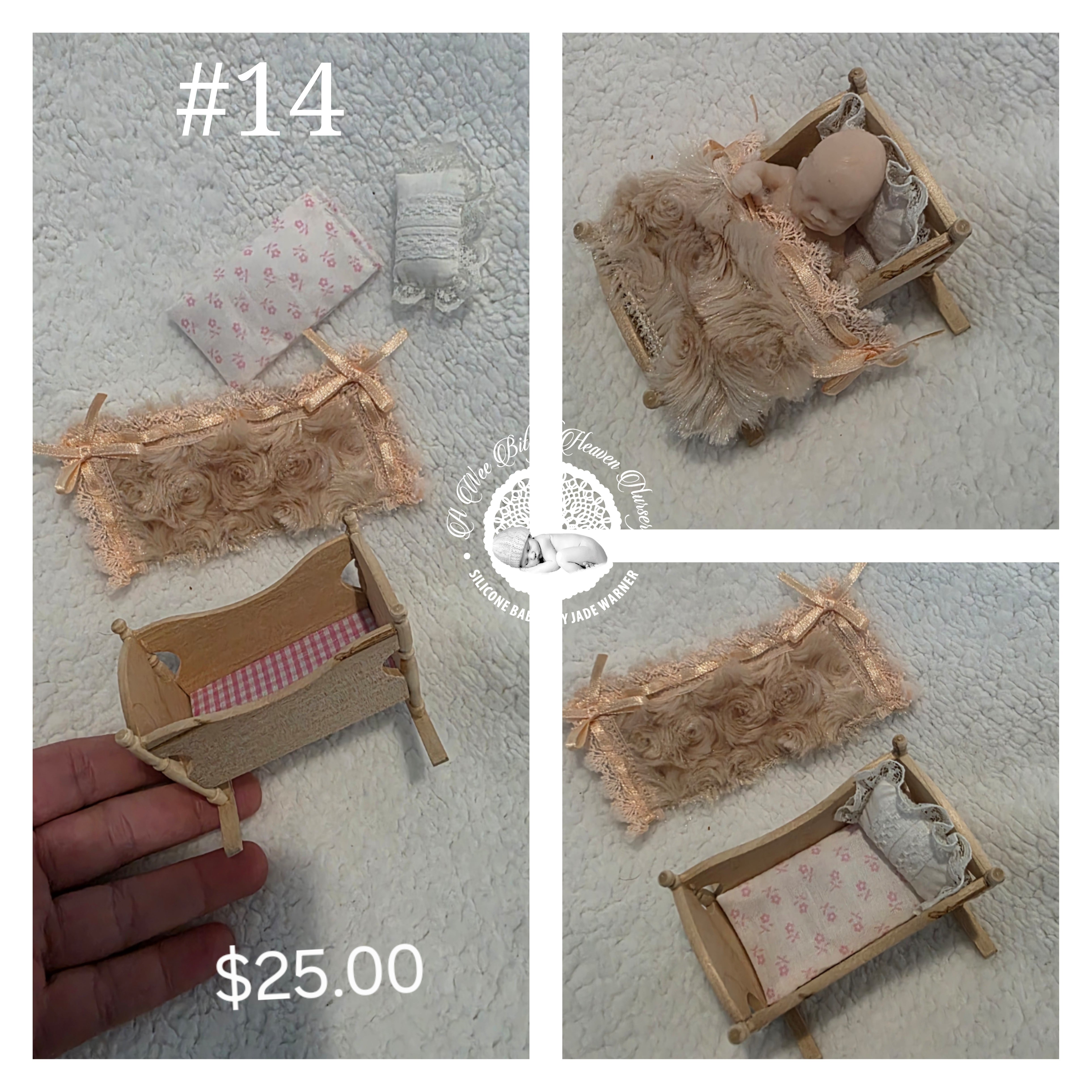 Mini Wooden Cradle & Bedding #14