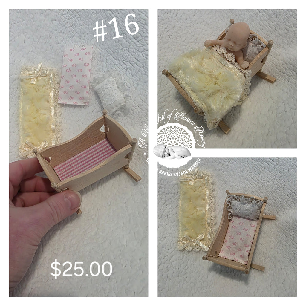 Mini Wooden Cradle & Bedding #16